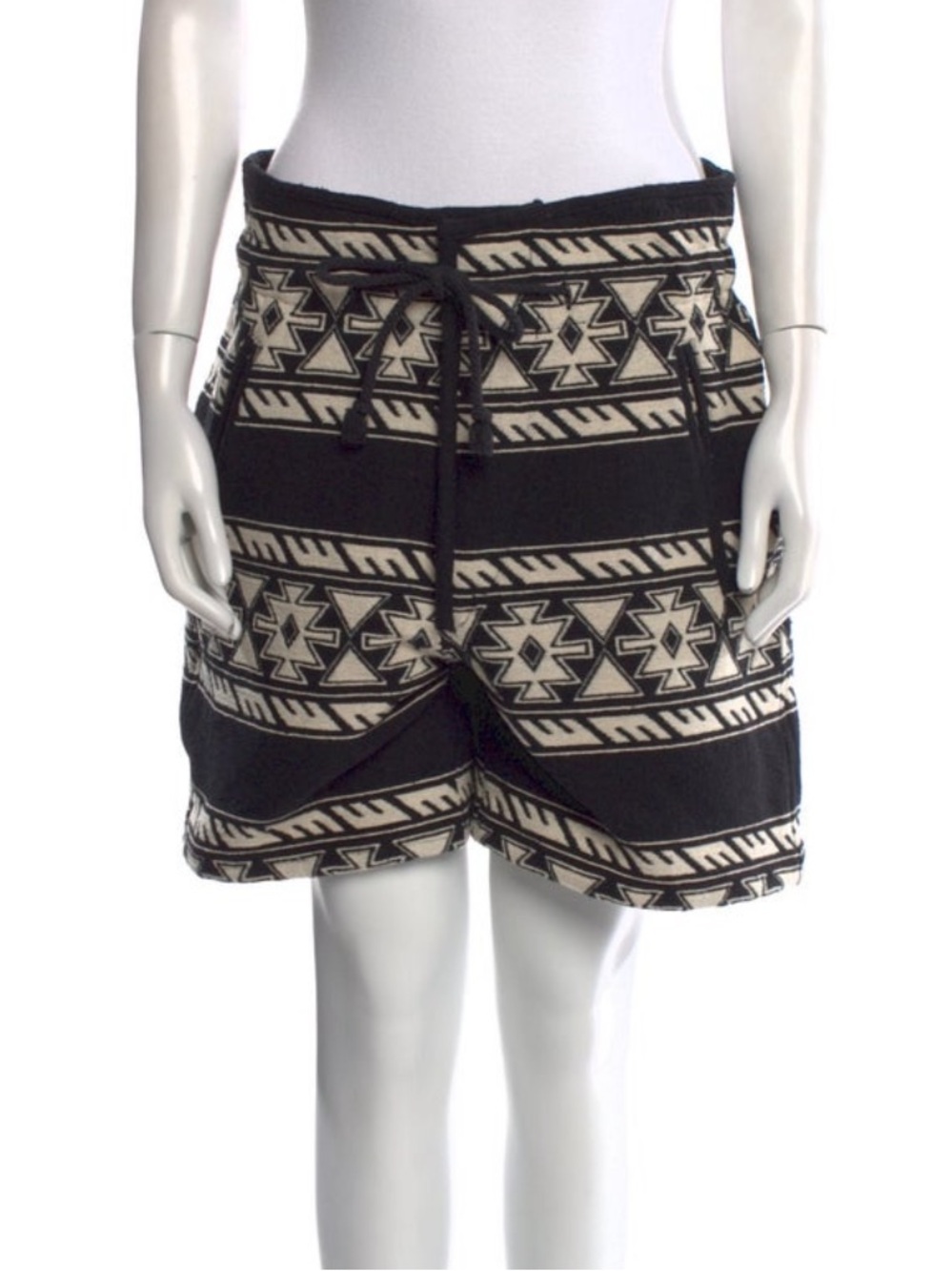 Gorgeous Patterned Black and Cream Drawstring Shorts - size 38, Isabel Marant
